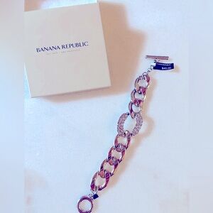 Banana Republic New Chain Rhinestones Gold and Silver tone Toggle Bracelet
